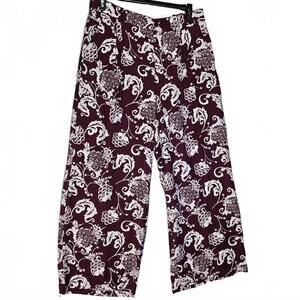 Liz Claiborne Wide-Leg Paisley Purple & White Women's Pants with Pockets NWT